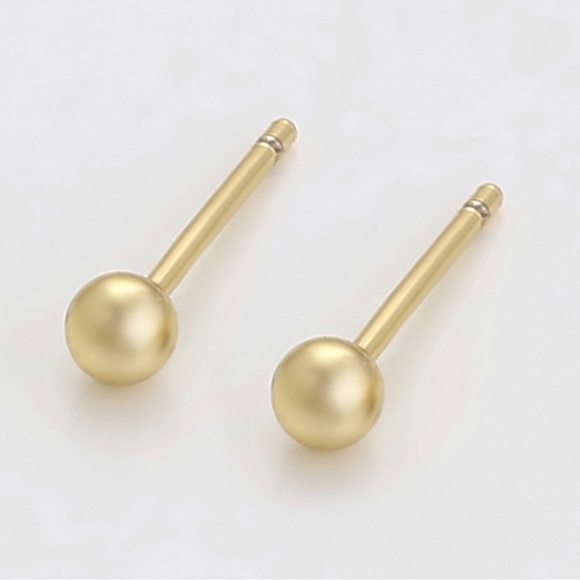 Stud Bead Ball 3mm Earrings 14k Gold Plated Luxury Jewelry - Picture 4 of 9